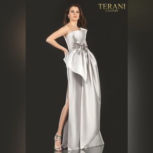 Mother of the bride or special occasion silver statement gown